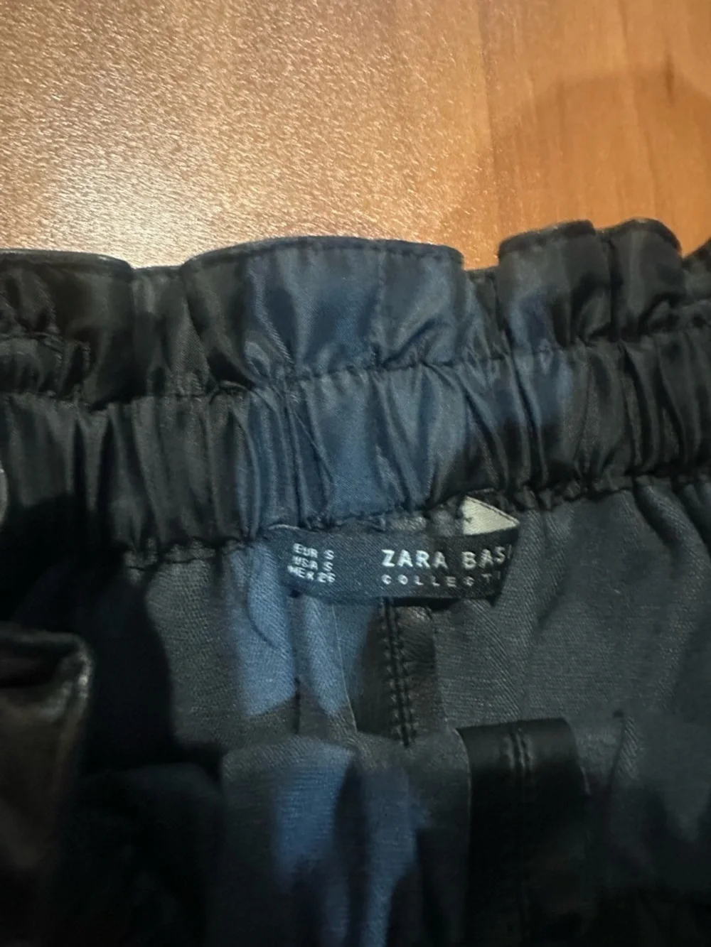 Zara Black Faux Leather Mini Skirt with Lace Trim - Size S